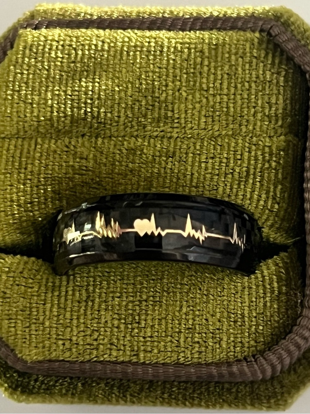 Men’s Titanium Steel Black/Gold Heart Beat Polished Finish 8mm Band S 11
